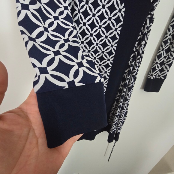 Michael Michael Kors Wrap Dress Womens XS Navy White Geometric Link Office - Picture 6 of 10